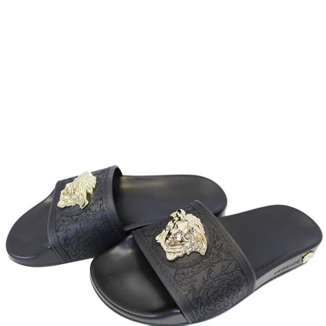 versace black baroque medusa slides|Versace slides for women.